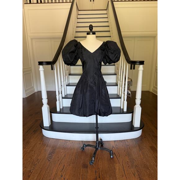 Vintage 80s Black Bubble Hem Prom Dress Special Occasion Alt WhimsyGoth Wedding - Picture 2 of 11